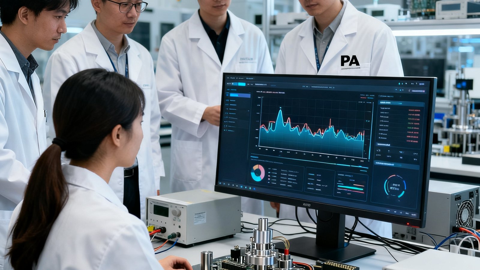 PA集团研发实验室内，技术人员正在调试新一代AI数据分析平台的原型界面